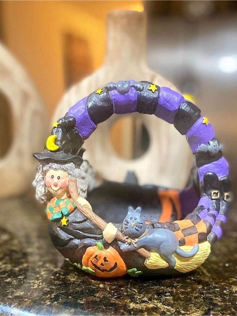 Halloween Witch Cat Decorative Basket - Purple & Black Checkered